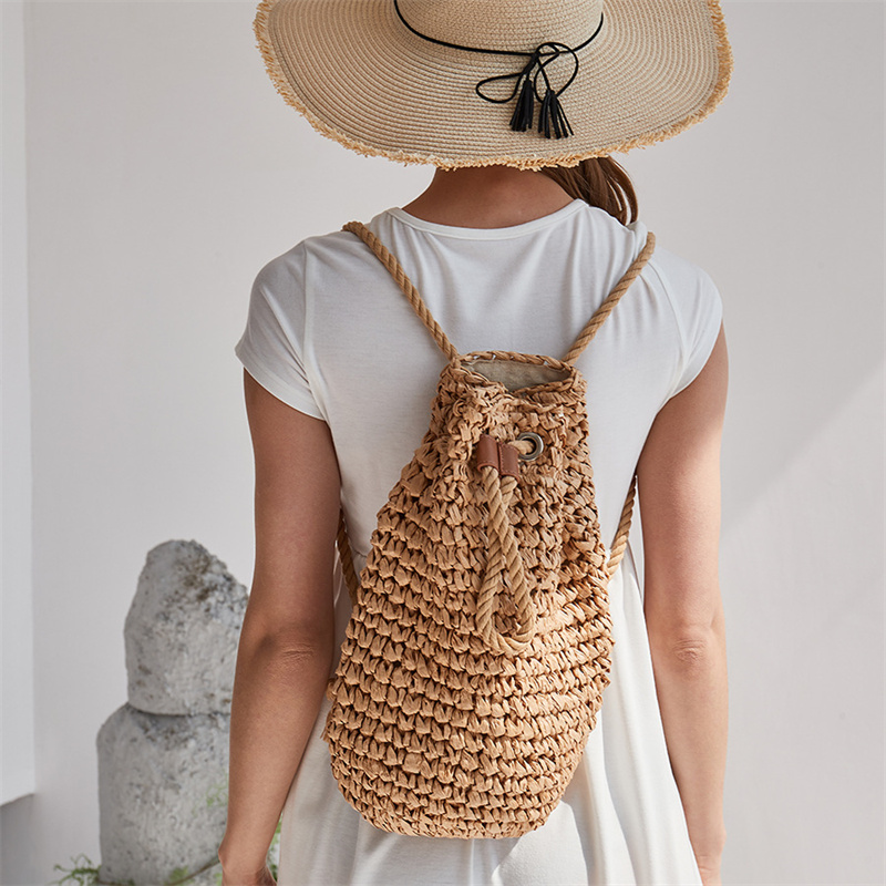 Women'S Raffia Bags - เป้สะพายหลังทำจากฟางลำลองสำหรับผู้หญิงจักสานหวายกระเป๋าสะพายไหล่ชายหาดทำด้วยมือของผู้หญิงกระเป๋าถือสำหรับการเดินทางฤดูร้อน2023