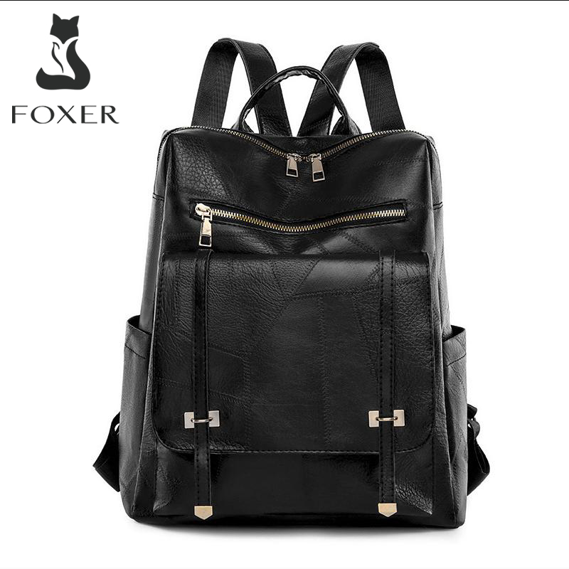 Women Bags Branded - FOXER แบรนด์แฟชั่นผู้หญิงกระเป๋าเป้สะพายหลังขนาดใหญ่ความจุกระเป๋าสะพายกันน้ํา Casual หญิง Multi-Layer กระเป๋ามัลติฟังก์ชั่น