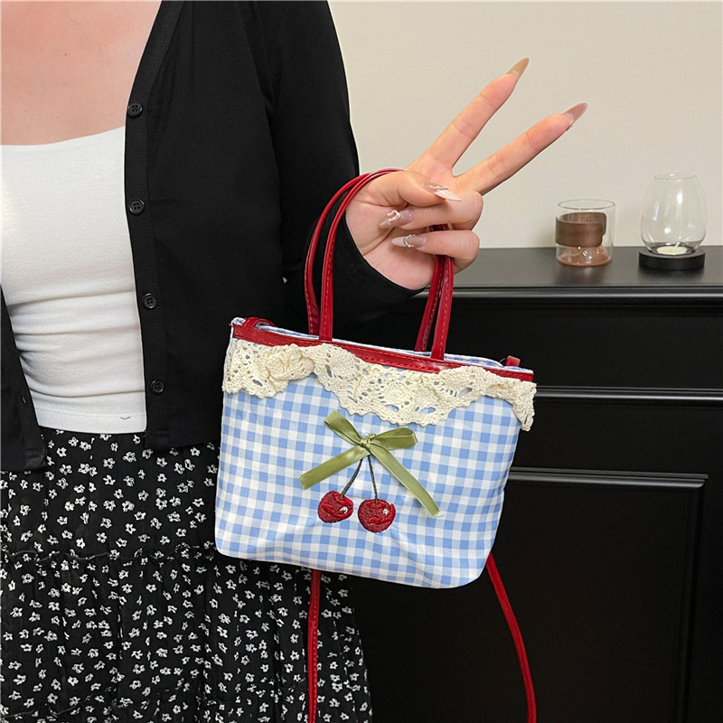 Women Bags Branded - กระเป๋าถือผู้หญิงแบบใหม่ สไตล์เกาหลี ลายตารางหมากรุก ลายจุด โบว์น่ารัก หวาน
