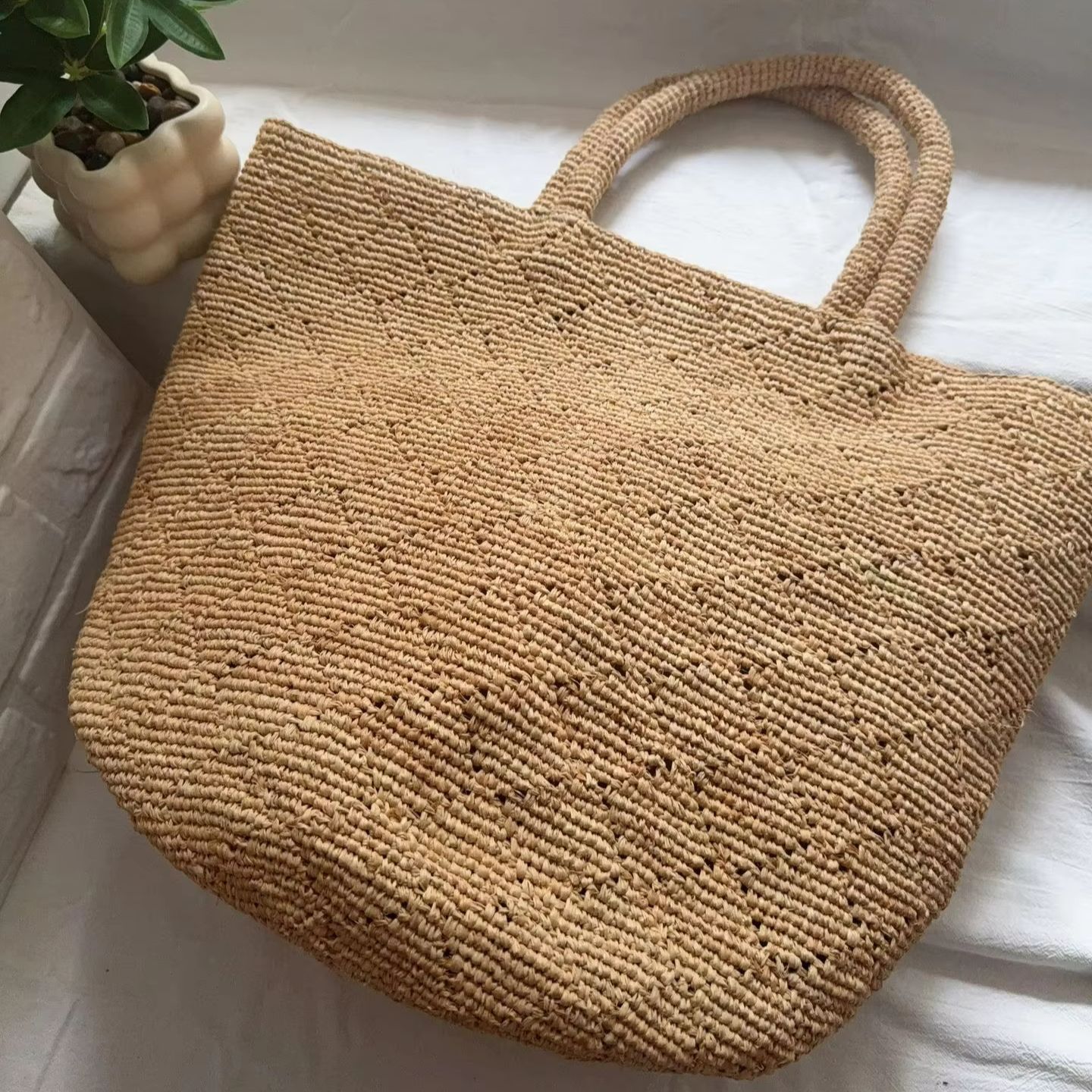 กระเป๋าถือสานทรงสี่เหลี่ยมแบบเ - Women'S Raffia Bags บทวิจารณ์และราคา