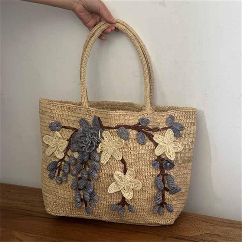 กระเป๋าถือสานมือลายดอกกุหลาบ 3 - Women'S Raffia Bags บทวิจารณ์และราคา