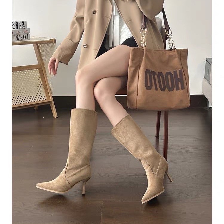 รองเท้าบูทหนังวัวแบบสวม ส้นสูง - Women Bags On Sale บทวิจารณ์และราคา